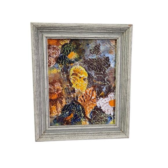 Set 2 Vtg Framed Mini Acrylic Paintings Anna Mike Wall Gallery Orange - Picture 2 of 15